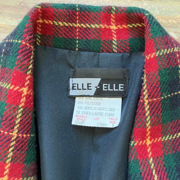 Elle-Elle Red Plaid Blazer Jacket Wool Blend Vintage Oversized 90s Pockets - Picture 4 of 6